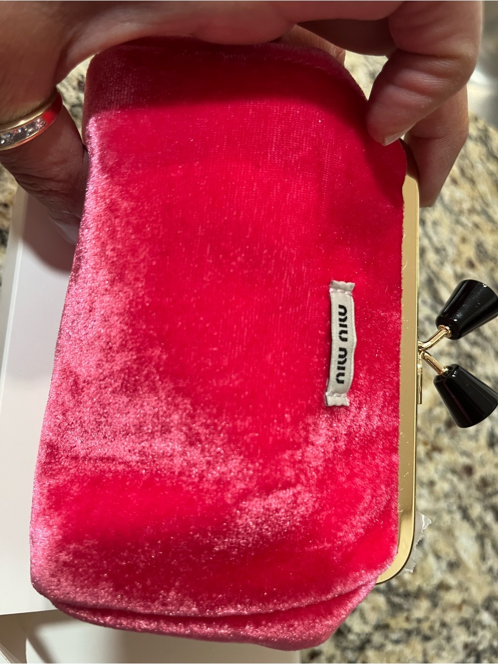 Miu Miu Hot Pink Velvet Frame Clutch with Black Kiss Lock
